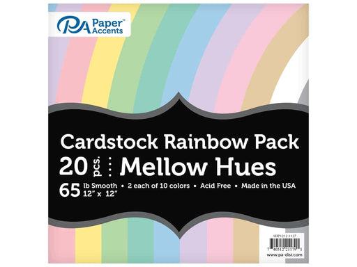 Paper Accents Cardstock Variety Pack 12x12" Rainbow 65lb Mellow Hues 20pc | Paper Accents
