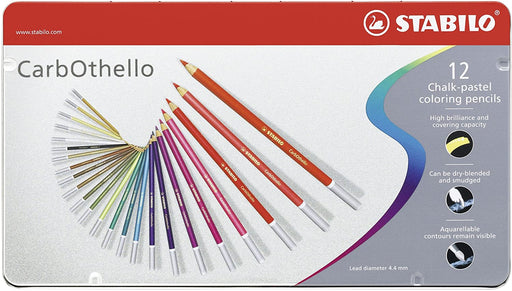 STABILO CarbOthello Metal Box of 12 Colours - Chalk-Pastel Coloured Pencil | Stabilo