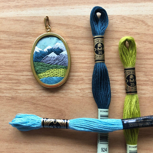 PNW Mountain Landscape Pendant- DIY Beginner Embroidery Craft Kit