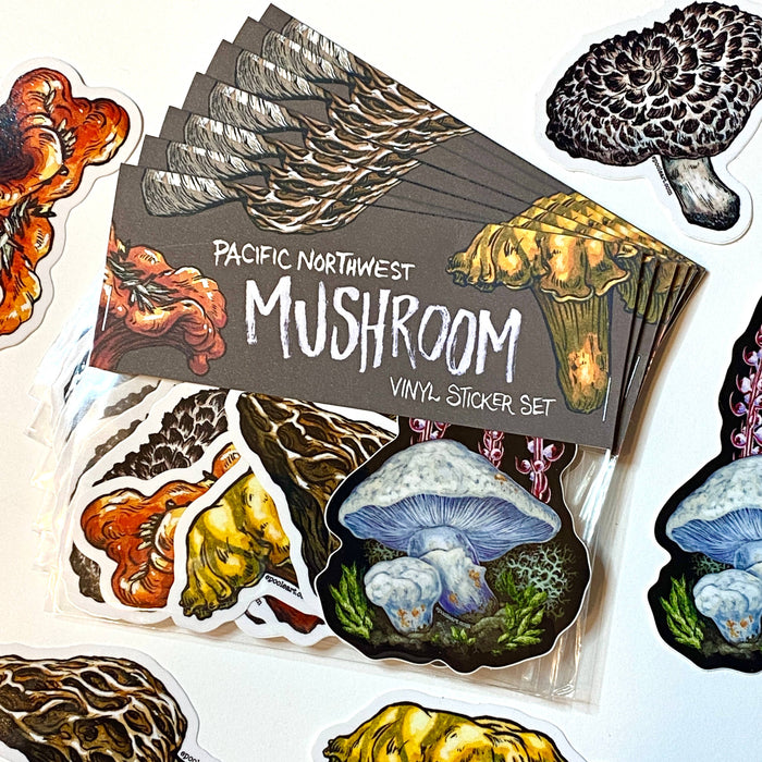 Emily Poole Illustration - Pacific Northwest Mushrooms: 5 Piece Vinyl Sticker Set