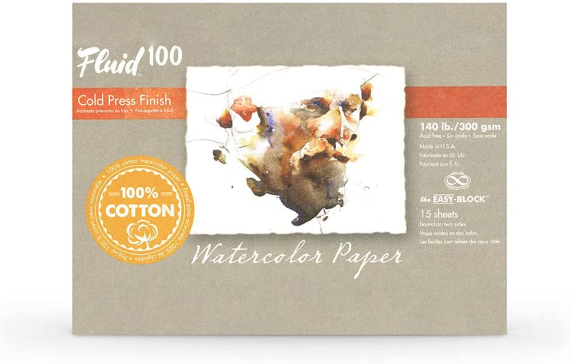 Fluid 100 Cold Press Watercolor Paper Easy - Block 15 Sheets - Art Department LLC