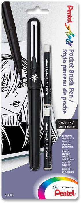 Pocket Brush Pens, Pocket Brush Pen With 2 Black Ink Refills | Pentel