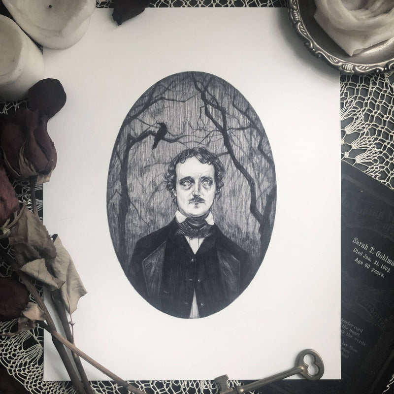 Edgar Allan Poe Fine Art Print - Gothic Author Portrait - Art Department LLC