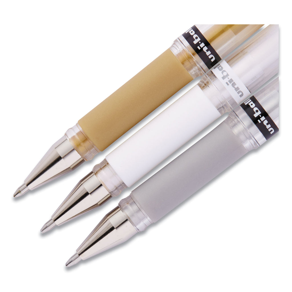 Uni-Ball Gel Impact Pen 3/Pkg-Gold, Silver, White UB191997