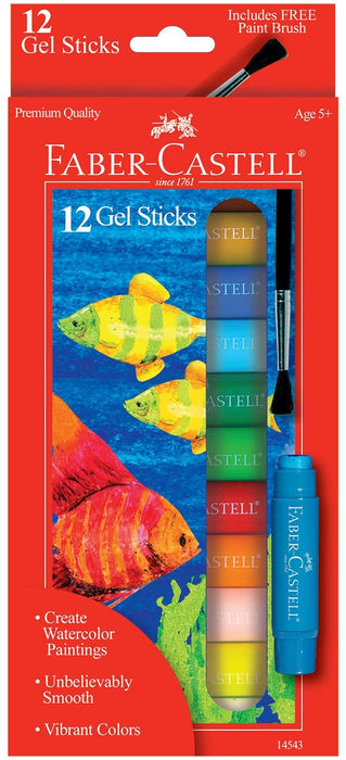 Faber-Castell Gel Sticks - 12 Twistable Watercolor Crayons for Kids with Brush | Faber-Castell