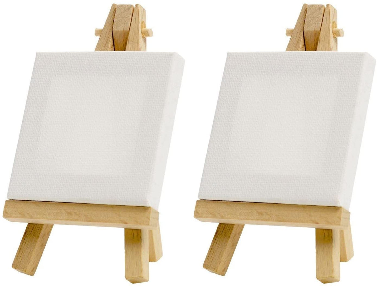 12pk 5 x 5 Canvas, 8 Natural Wood Display Easel Kit, Artist