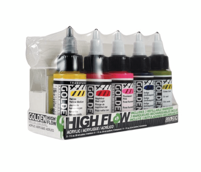 High Flow Acrylics - 5 Colors and 3 Markers