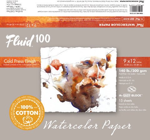Fluid 100 Cold Press Watercolor Paper Easy - Block 15 Sheets - Art Department LLC