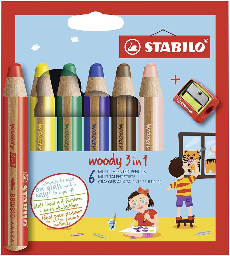 Stabilo Woody Coloring Pencils with Sharpener, Set of 6 - Art Department LLC