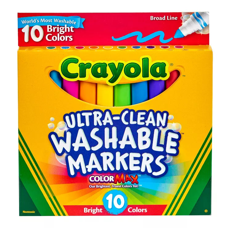 Crayola Ultra Clean Washable Markers (10 Count), Broad Line Markers For  Kids, Great For Crafting & School Supplies, Nontoxic