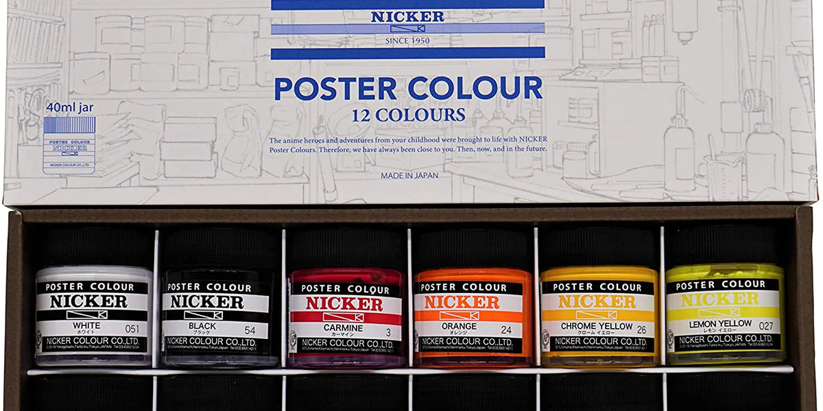 NICKER Watercolor Paint Poster Color 12 Colors Set 40ml Middle Bottle Anime  New