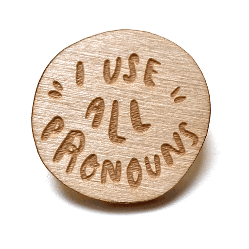 Laser-engraved Pronoun Pins | SnowMade