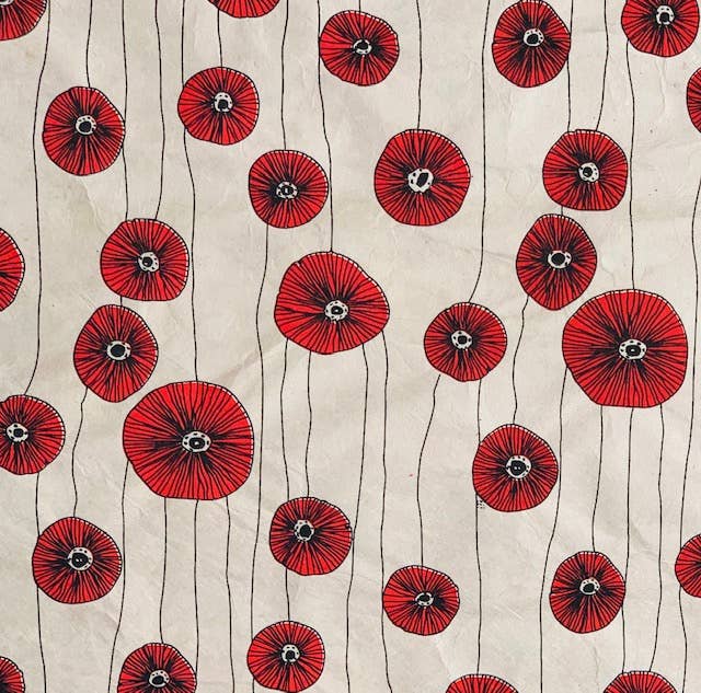 Poppies Bloom Red & Black on Cream Decorative Paper