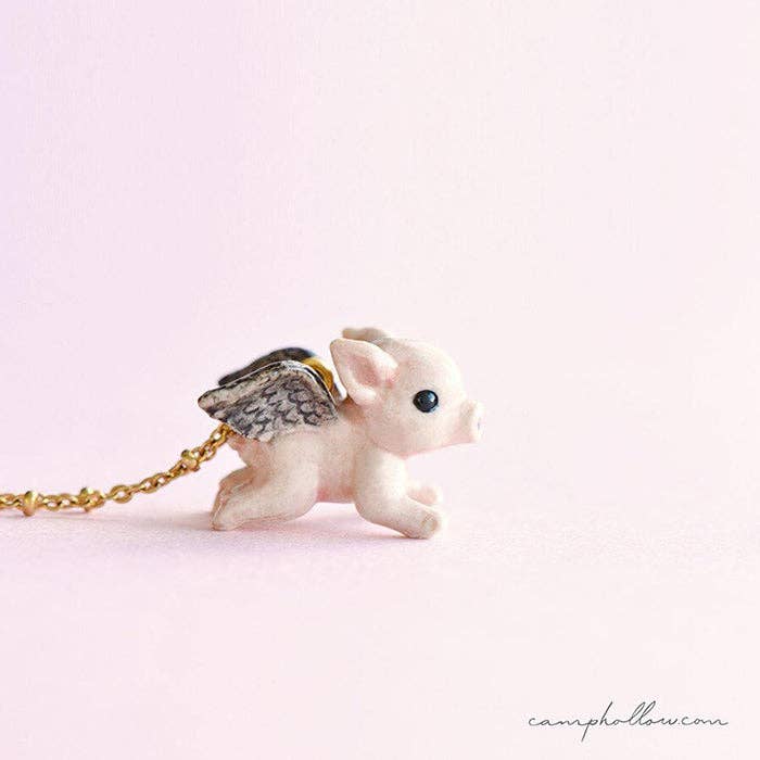 Hand-painted Porcelain Necklace Flying Pig
