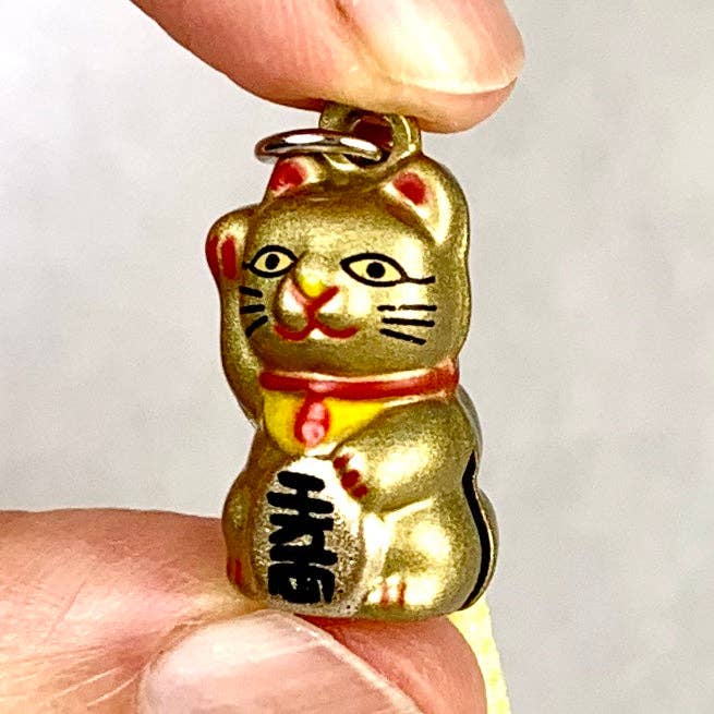 Painted Brass Bell Zipper Pulls, Brass lucky cat