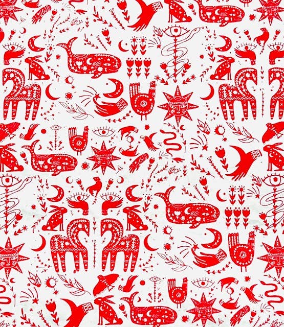 Scandinavian Design, Red on Cream Decorative Paper