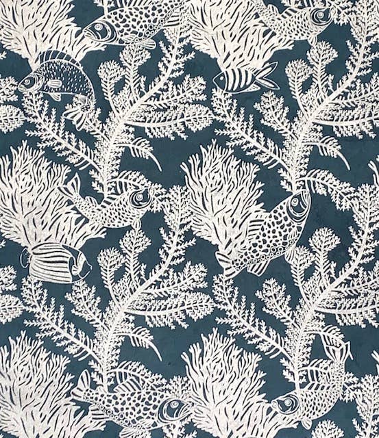 Sea Life, Silver on Dark Teal Decorative Paper - Art Department LLC