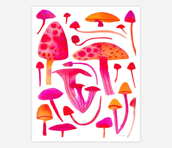 One Lane Road Mushrooms Archival Art Print 11x14"