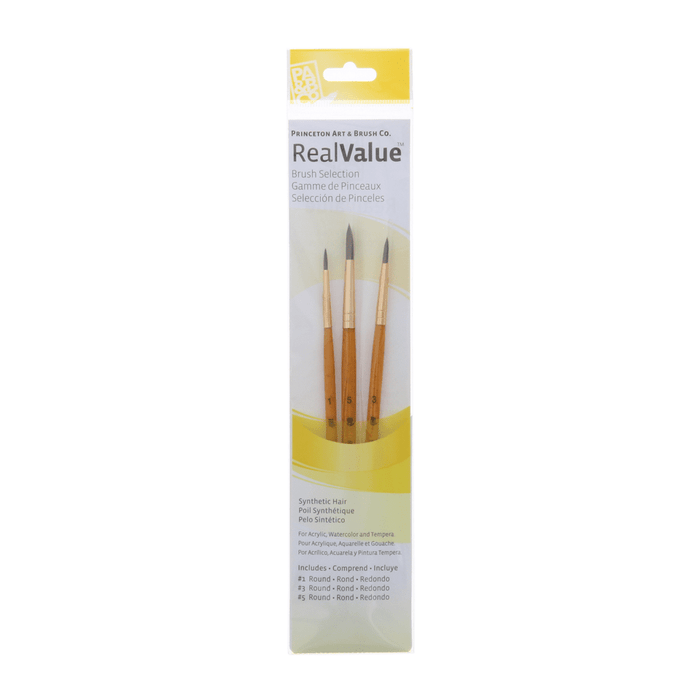 Real Value Brush Sets, 3-Brush Sets, 3-Brush Synthetic Brush Set - Round 1, 3, 5 | Princeton Art & Brush Co