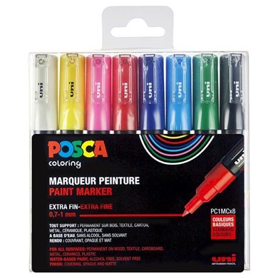 Uni Posca PCF-350 Brush Tipped Paint Marker Art Pen - Fabric Glass Metal  Pen - Black & White Set (1 of Each)