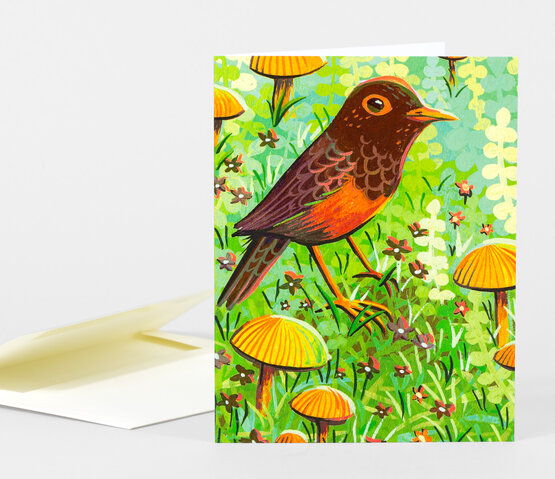 Bird and Mushrooms Notecard and Envelope